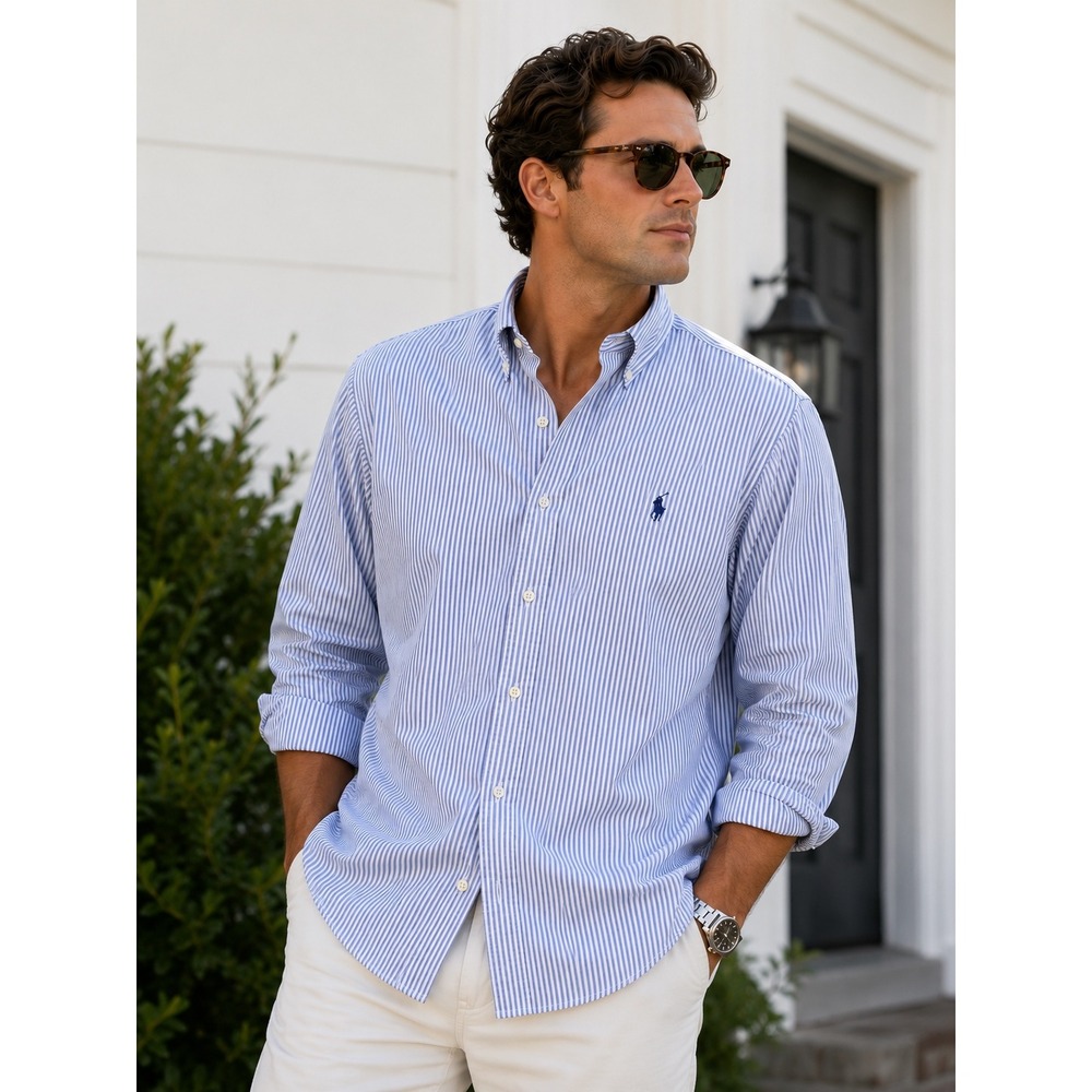 Ralph Lauren Classic Fit Striped Oxford Shirt Preppy Old Money Mens Sz 19 2XL - Picture 1 of 12